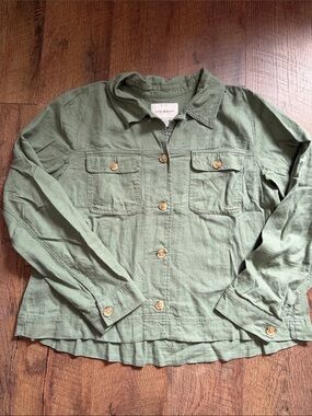 Lucky Brand Olive Green Button-Front Utility Shirt Jacket